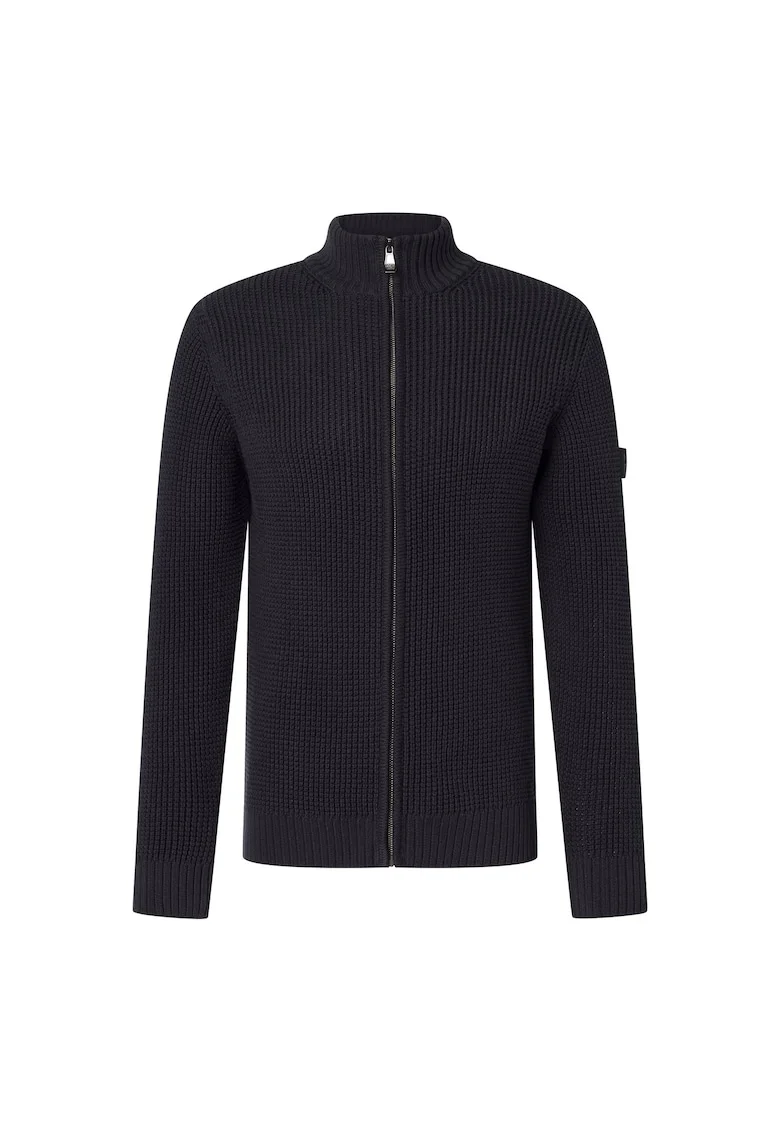 Cardigan din bumbac cu fermoar, Negru
