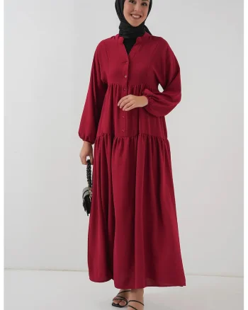 Rochie Maxi  decolteu in V, croiala lejera, rosu burgund, poliester-elastan