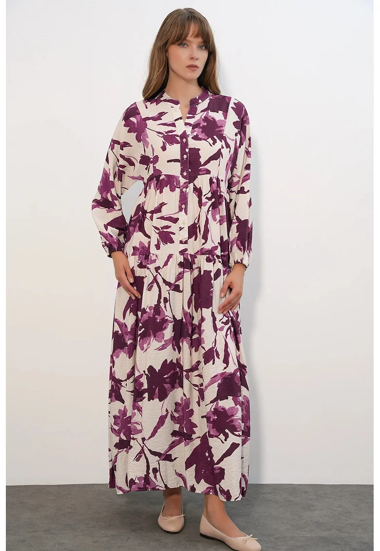 Rochie Maxi  Floral, Multicolor, Casual, Maneca lunga
