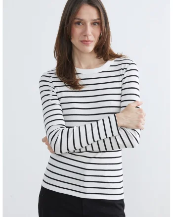 Bluza slim-fit cu dungi, Alb/Negru