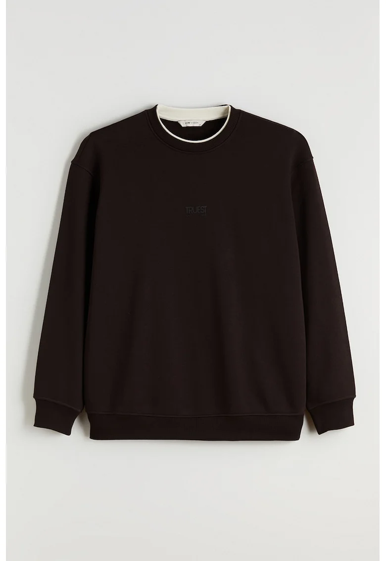 Bluza de trenimg cu croiala lejera si imprimeu text, Maro inchis