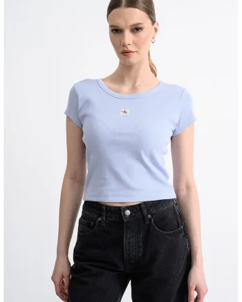 Tricou crop cu croiala slim fit, Albastru deschis