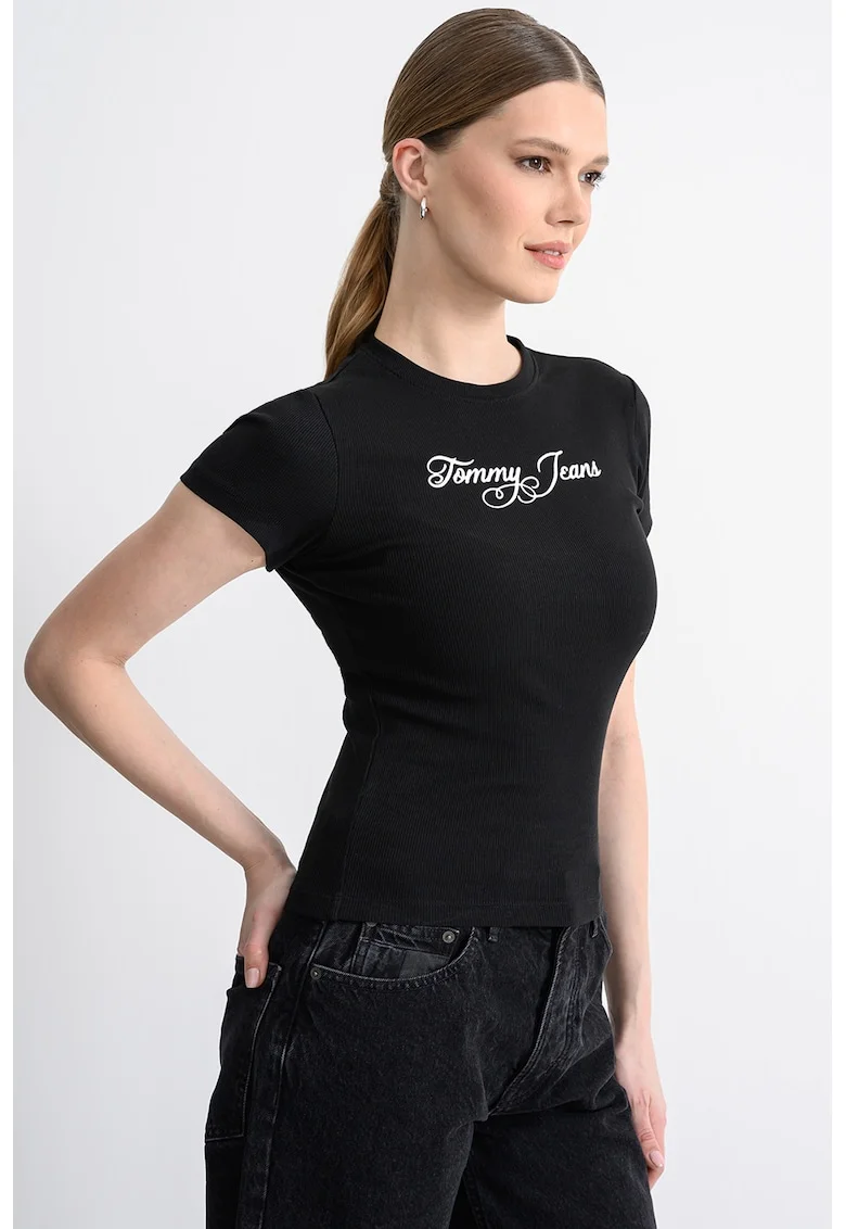 Tricou slim fit cu logo, Alb/Negru