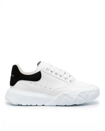 Pantofi sport barbati  Court Trainer, piele naturala alba cu detalii negre, talpa chunky, marime