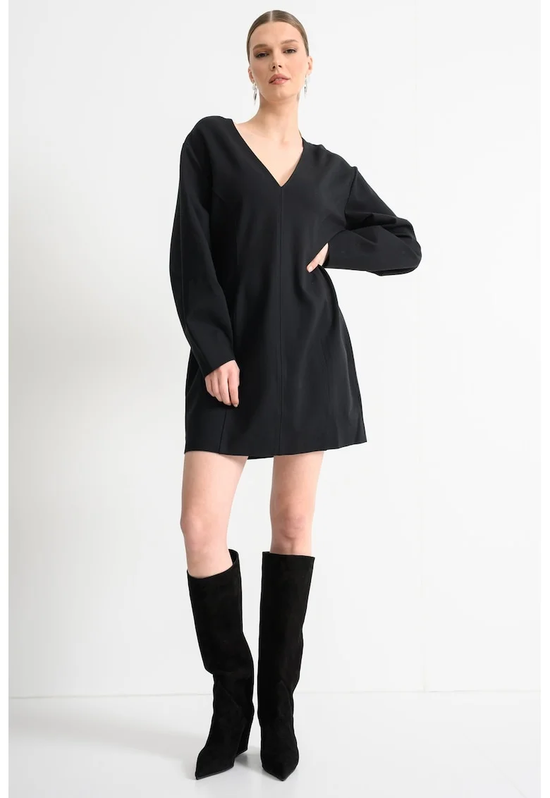 Rochie cu maneci lungi si decolteu in V, Negru