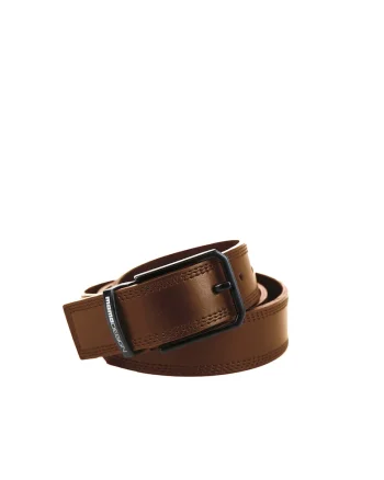 Curea din piele cu cusaturi contrastante Erevan Plus, Maro cognac