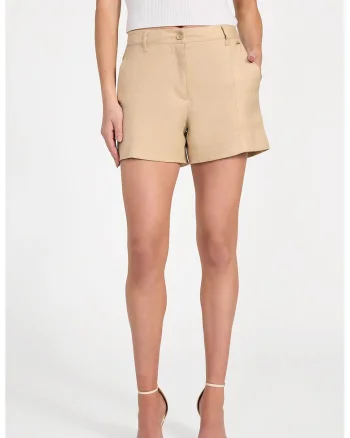 Pantaloni scurti din amestec de in si modal cu buzunare oblice, Bej inchis