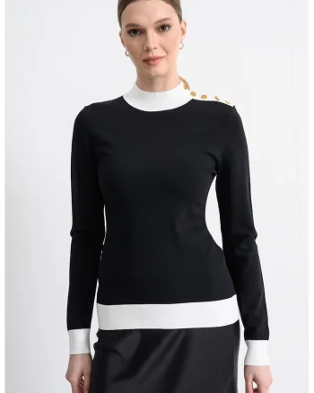 Pulover tricotat fin cu model in doua tonuri, Alb/Negru