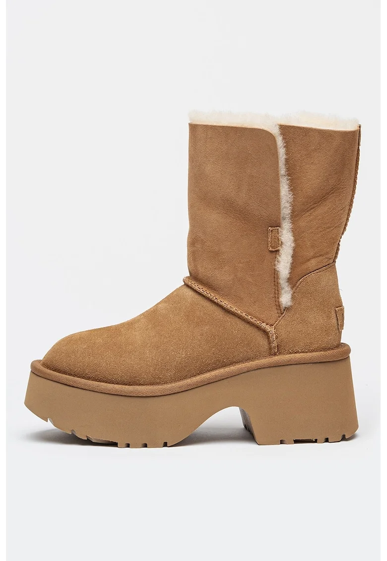 Ghete demi-wedge din piele intoarsa fara inchidere Esmee, Maro camel