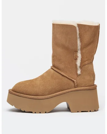 Ghete demi-wedge din piele intoarsa fara inchidere Esmee, Maro camel