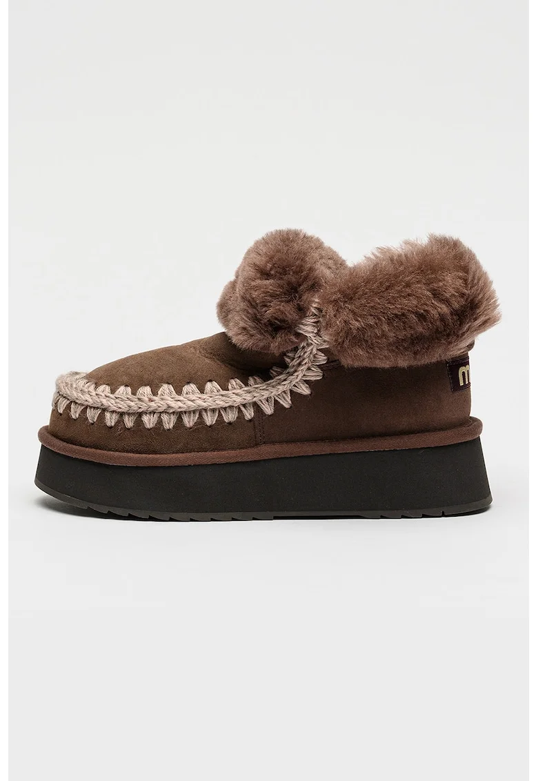 Ghete pull-on flatform din piele intoarsa, Maro inchis/Alb murdar