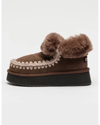 Ghete pull-on flatform din piele intoarsa, Maro inchis/Alb murdar