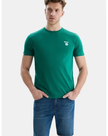 Tricou de bumbac cu decolteu la baza gatului, Verde aquamarin
