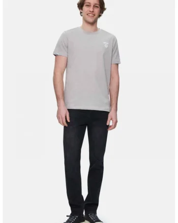 Tricou de bumbac cu decolteu la baza gatului, Gri cenusiu
