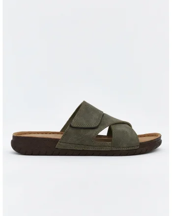 Papuci flip-flop din material textil si model uni, Kaki