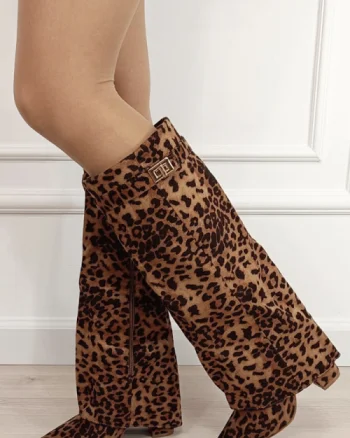 Cizme leopard print elegante cu toc comod 9501A 113