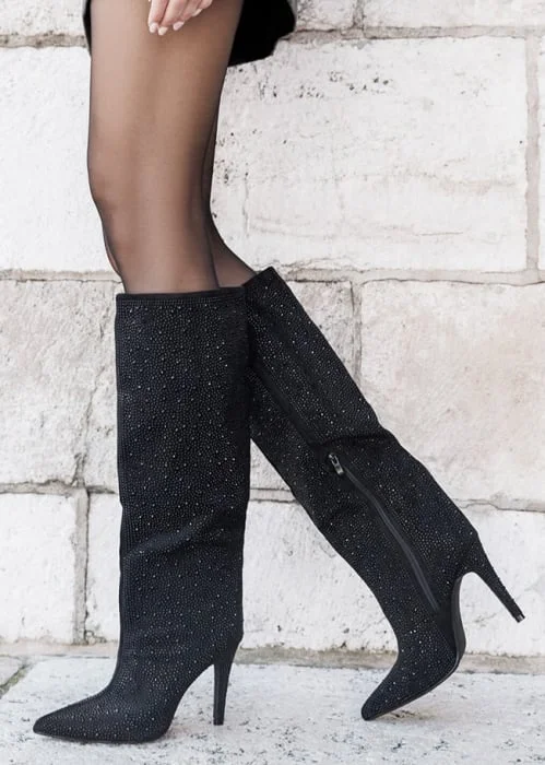 Cizme negre cu strasuri 72527A 110