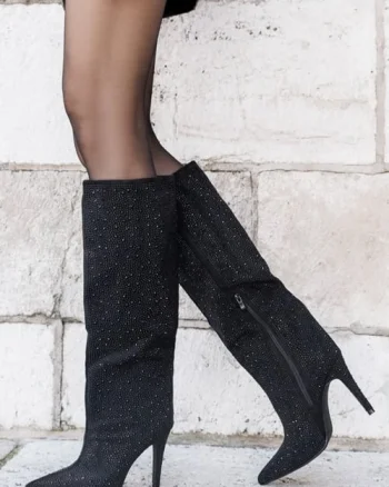Cizme negre cu strasuri 72527A 110
