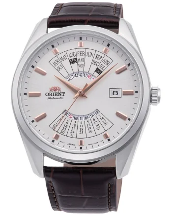 Ceas automatic cu calendar, Argintiu/Maro inchis