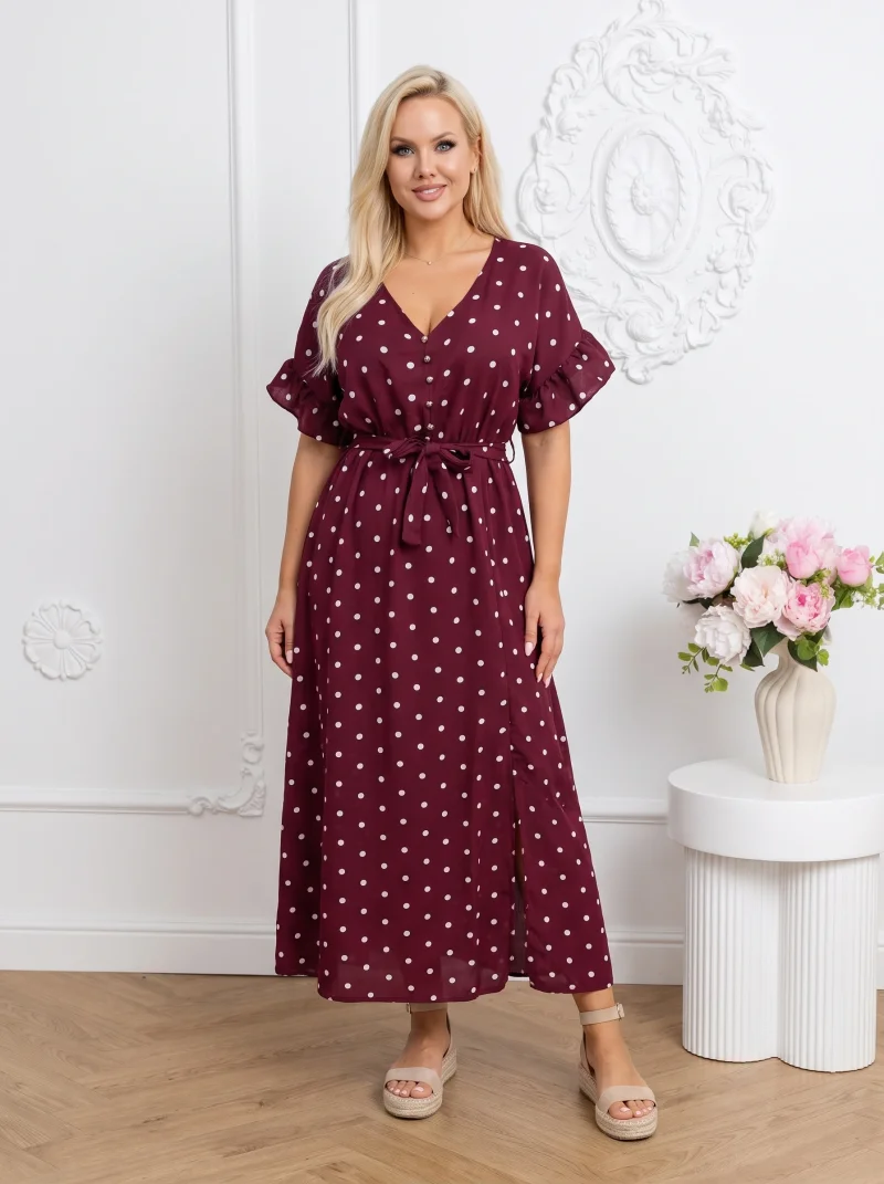 Rochie midi bordo cu buline albe...