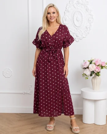 Rochie midi bordo cu buline albe...