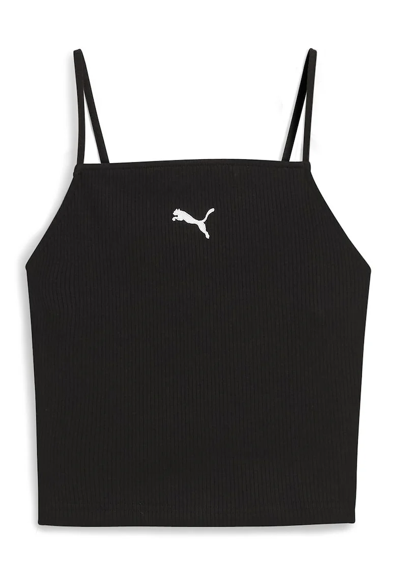 Top din amestec de bumbac cu logo, Negru