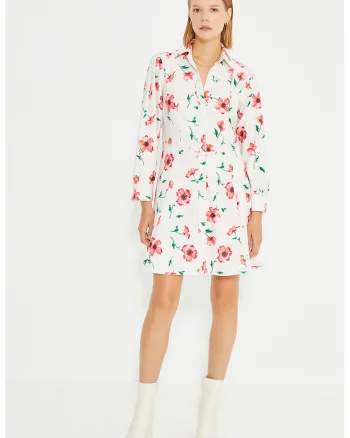 Rochie evazata cu imprimeu, Verde pal/Rosu deschis/Alb murdar