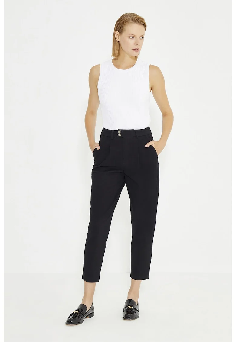 Pantaloni crop cu croiala conica, Negru