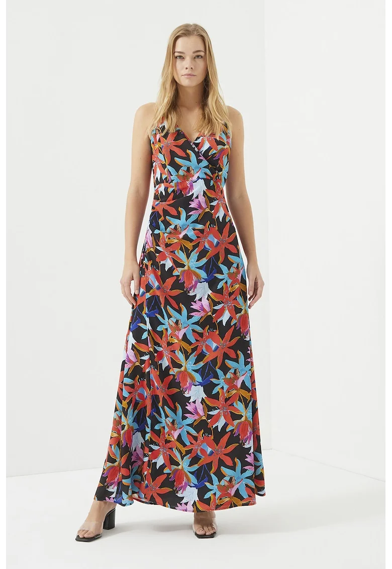 Rochie cu decolteu in V si model, Multicolor