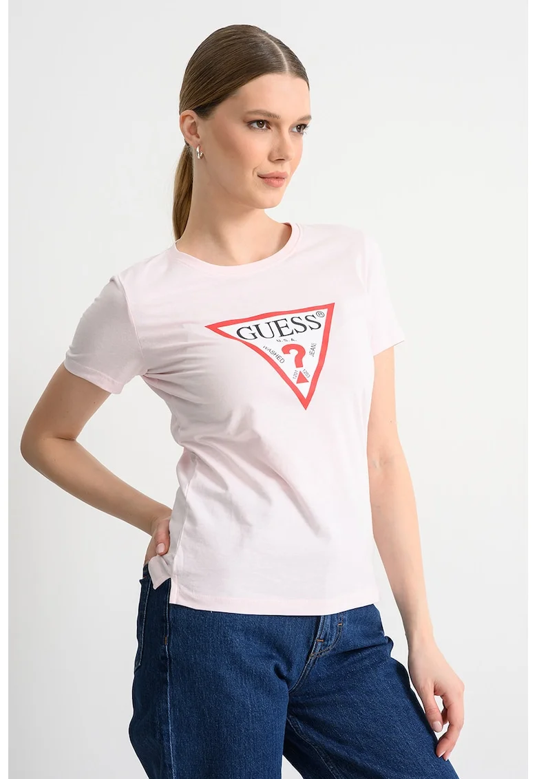 Tricou din bumbac cu imprimeu logo, Rosu/Alb/Roz pastel