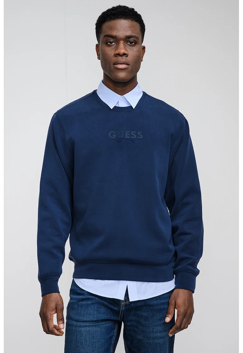 Bluza de trening din amestec de modal cu logo in relief, Bleumarin
