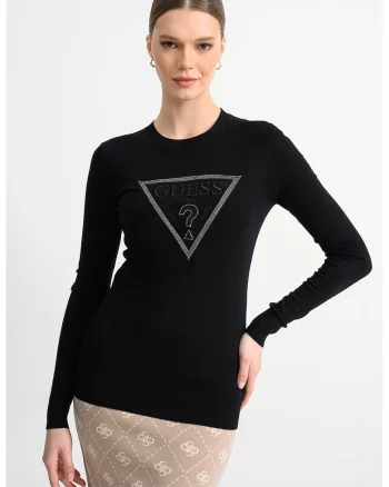 Bluza slim fit cu logo in relief si detalii cu strasuri, Negru/Argintiu