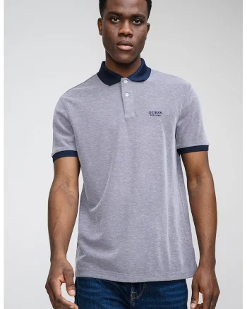 Tricou polo cu fenta cu nasturi, Alb/Bleumarin