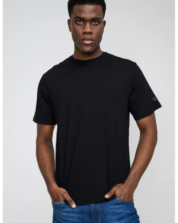 Tricou din amestec de modal cu decolteu la baza gatului, Negru