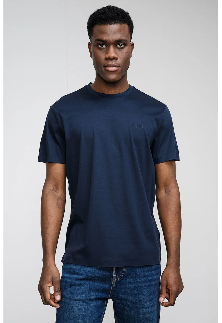 Tricou din amestec de lyocell cu decolteu la baza gatului, Albastru ultramarin