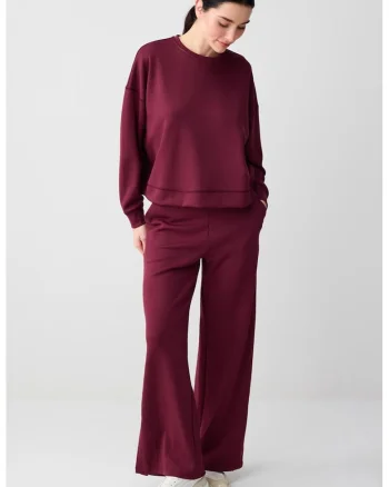 Pantaloni de trening din amestec de modal cu slituri la terminatie, Rosu inchis
