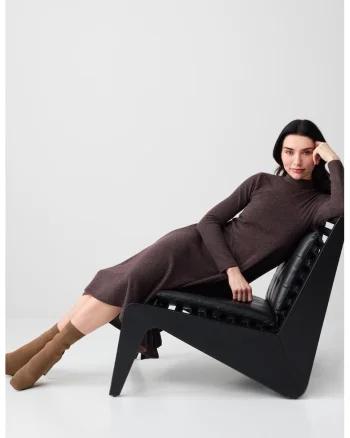 Rochie evazata cu slit frontal, Maro inchis