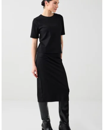 Fusta midi cambrata, Negru