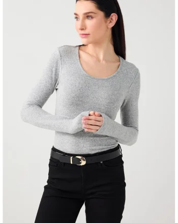 Bluza slim fit cu decolteu rotund, Gri deschis melange