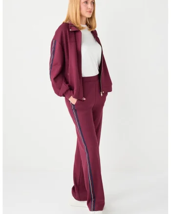 Pantaloni de trening din amestec de modal cu croiala ampla, Rosu inchis