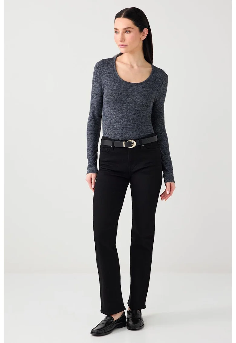 Bluza slim fit cu decolteu rotund, Gri inchis melange
