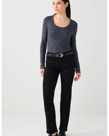 Bluza slim fit cu decolteu rotund, Gri inchis melange