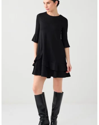 Rochie scurta evazata cu maneci medii, Negru