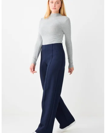 Pantaloni cu croiala ampla si detalii cu pensa, Albastru inchis