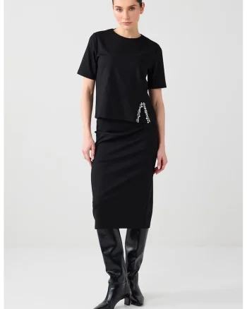 Tricou cu model uni si decupaj, Negru