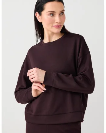 Bluza de trening din amestec de modal cu decolteu la baza gatului si maneci cazute, Maro inchis