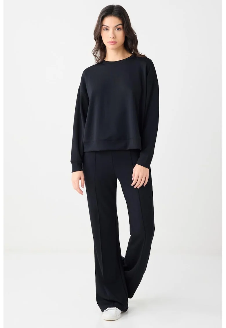 Bluza de trening din amestec de modal cu decolteu la baza gatului si maneci cazute, Negru
