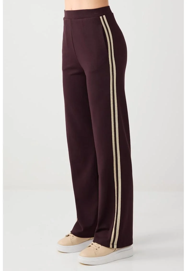 Pantaloni de trening din amestec de modal cu croiala ampla, Maro inchis/Bej deschis
