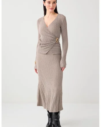 Bluza slim fit cu croiala petrecuta si texturata, Maro taupe