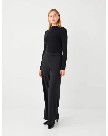 Pantaloni cu croiala ampla si banda elastica in talie, Negru